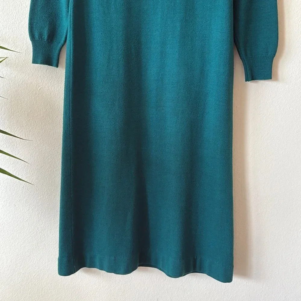 80’s Vintage Abercrombie & Fitch Emerald Green Fold Over Turtle Neck Midi Dress